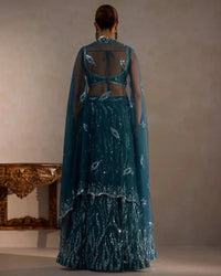 Blue Lehenga With Sequin Butter Net - AgapiLehengas