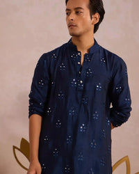 Blue Throne Kurtha with Elegant Cotton - Silk - AgapiMen's Kurthi