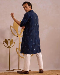 Blue Throne Kurtha with Elegant Cotton - Silk - AgapiMen's Kurthi