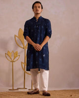 Blue Throne Kurtha with Elegant Cotton - Silk - AgapiMen's Kurthi