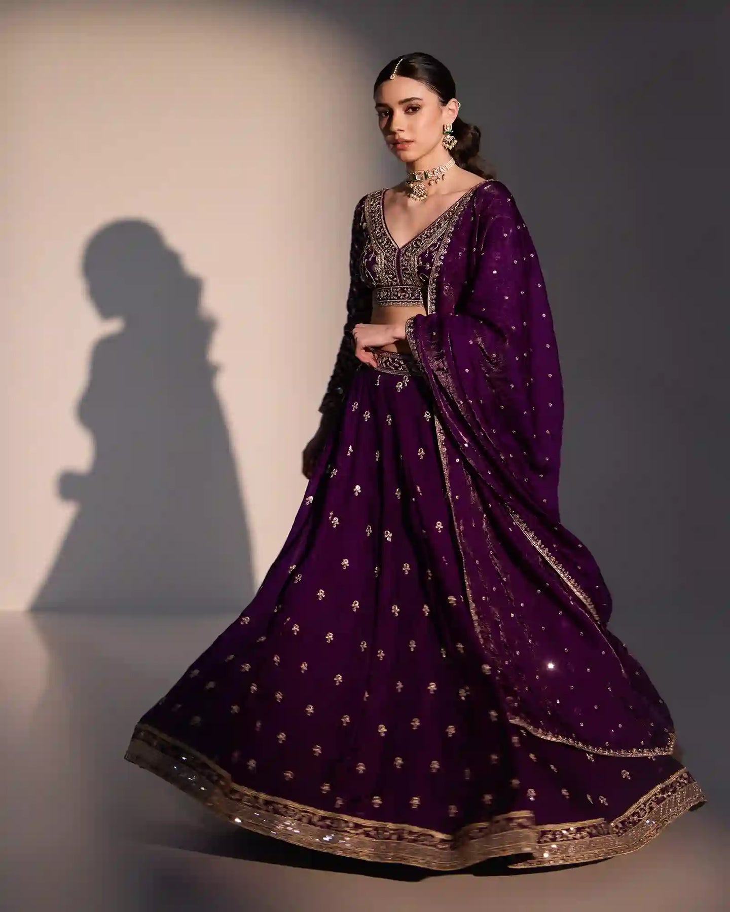 Designer purple lehenga with mirror and sequin embroidery