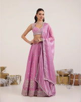 Dusty lavender embroidered kali lehenga set with cap sleeve blouse