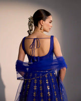 Elyra Royal Blue Mirror Work Lehenga Set with Zari Embroidery