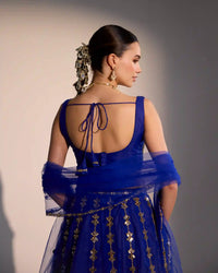 Elyra Royal Blue Mirror Work Lehenga Set with Zari Embroidery