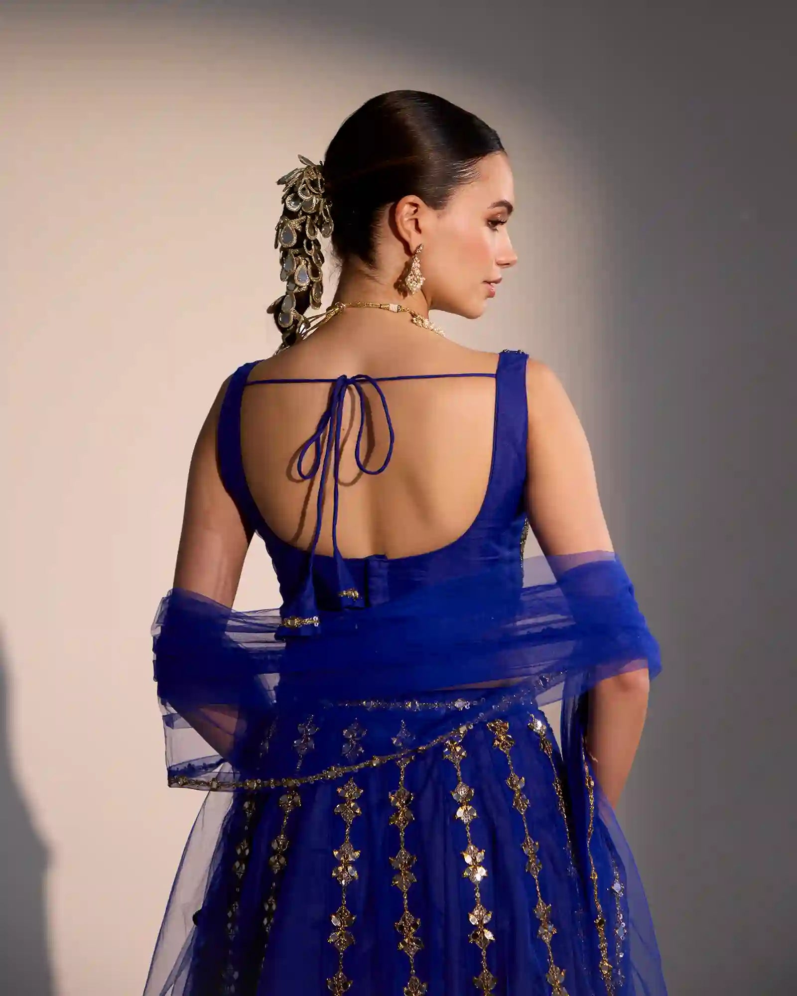 Elyra Royal Blue Mirror Work Lehenga Set with Zari Embroidery