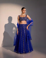 Elyra Royal Blue Mirror Work Lehenga Set with Zari Embroidery