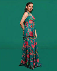 GREEN FLORAL GHARARA - AgapiSharara Sets