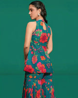 GREEN FLORAL GHARARA - AgapiSharara Sets