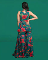 GREEN FLORAL GHARARA - AgapiSharara Sets