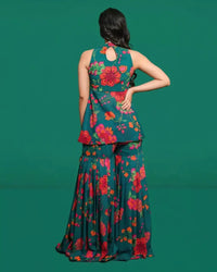 GREEN FLORAL GHARARA - AgapiSharara Sets