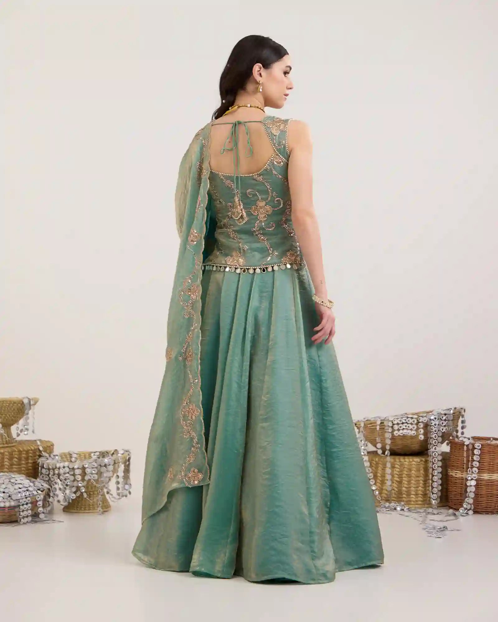 Mira Teal Green Fendi Silk Lehenga