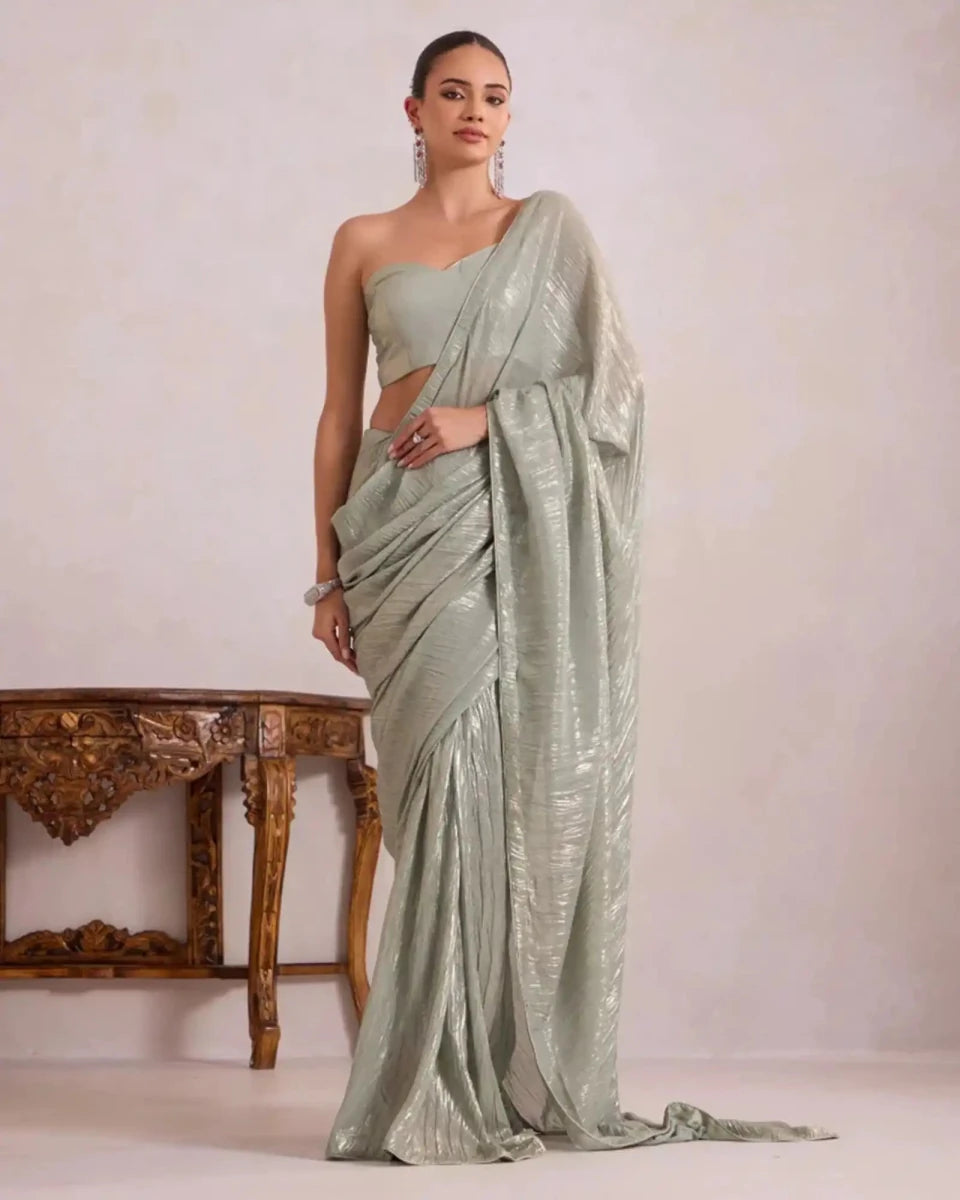 Green Metallic Saree for Women - AgapiSarees