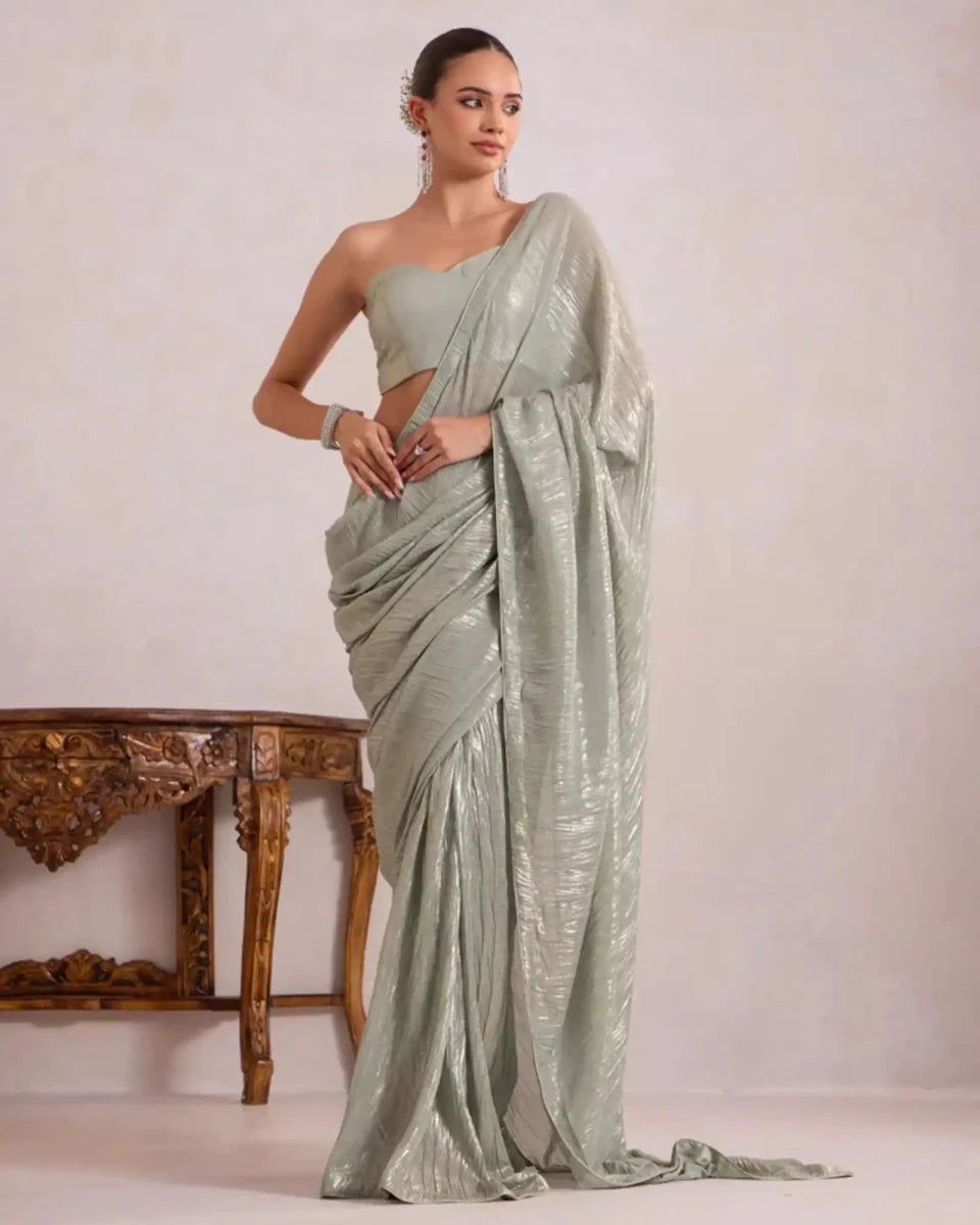 Green Metallic Saree for Women - AgapiSarees