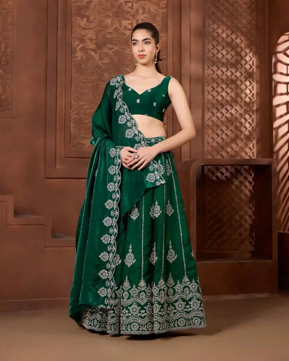 Inara Emerald sleeveless Lehenga Set - AgapiLehengas