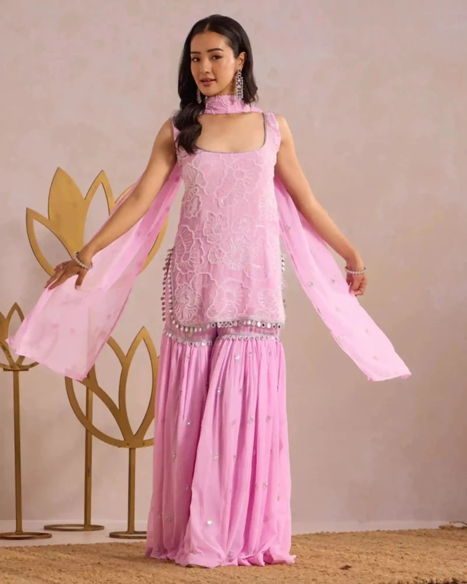 Lavender Hand Work Gharara Set - AgapiGharara Set