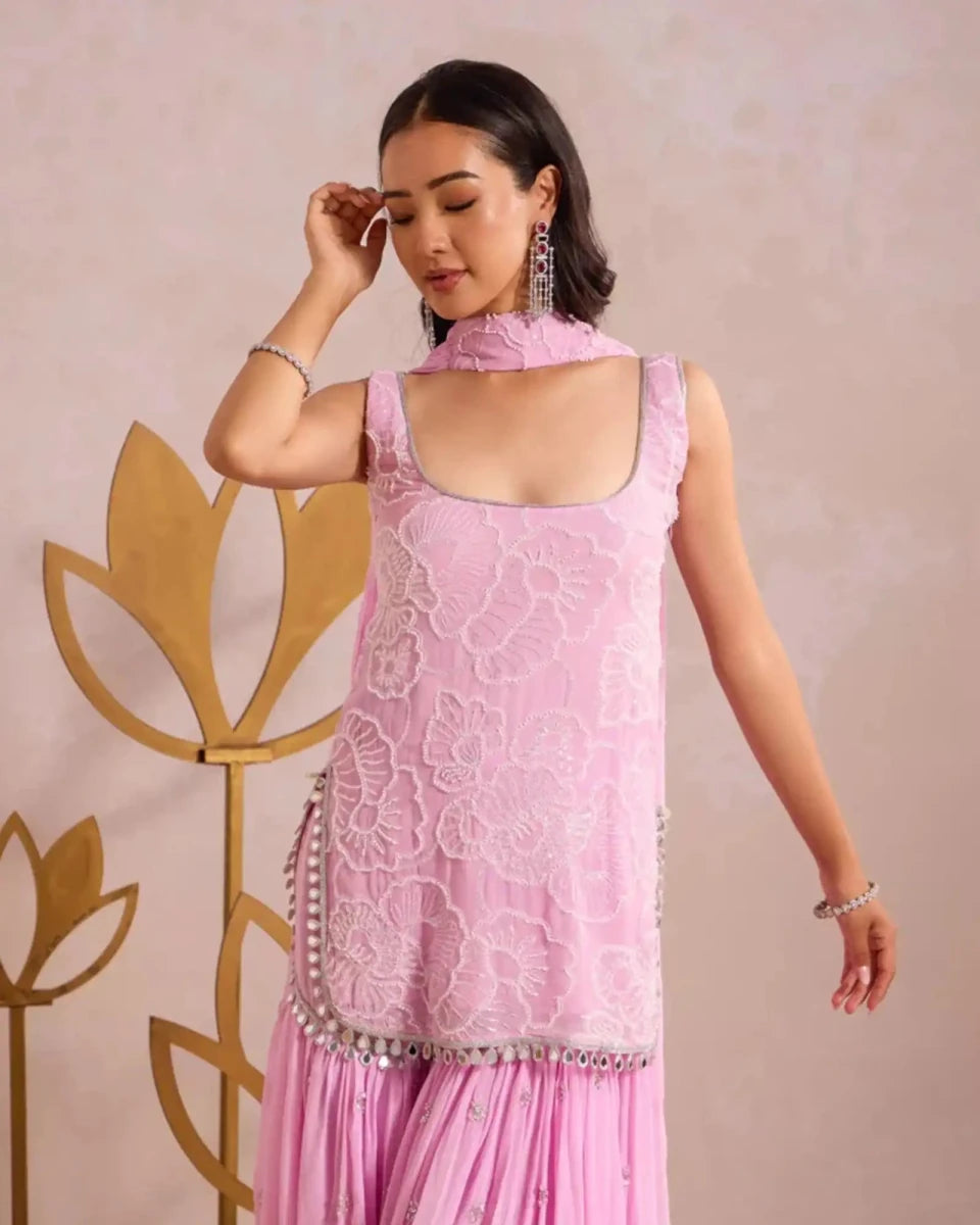 Lavender Hand Work Gharara Set - AgapiGharara Set