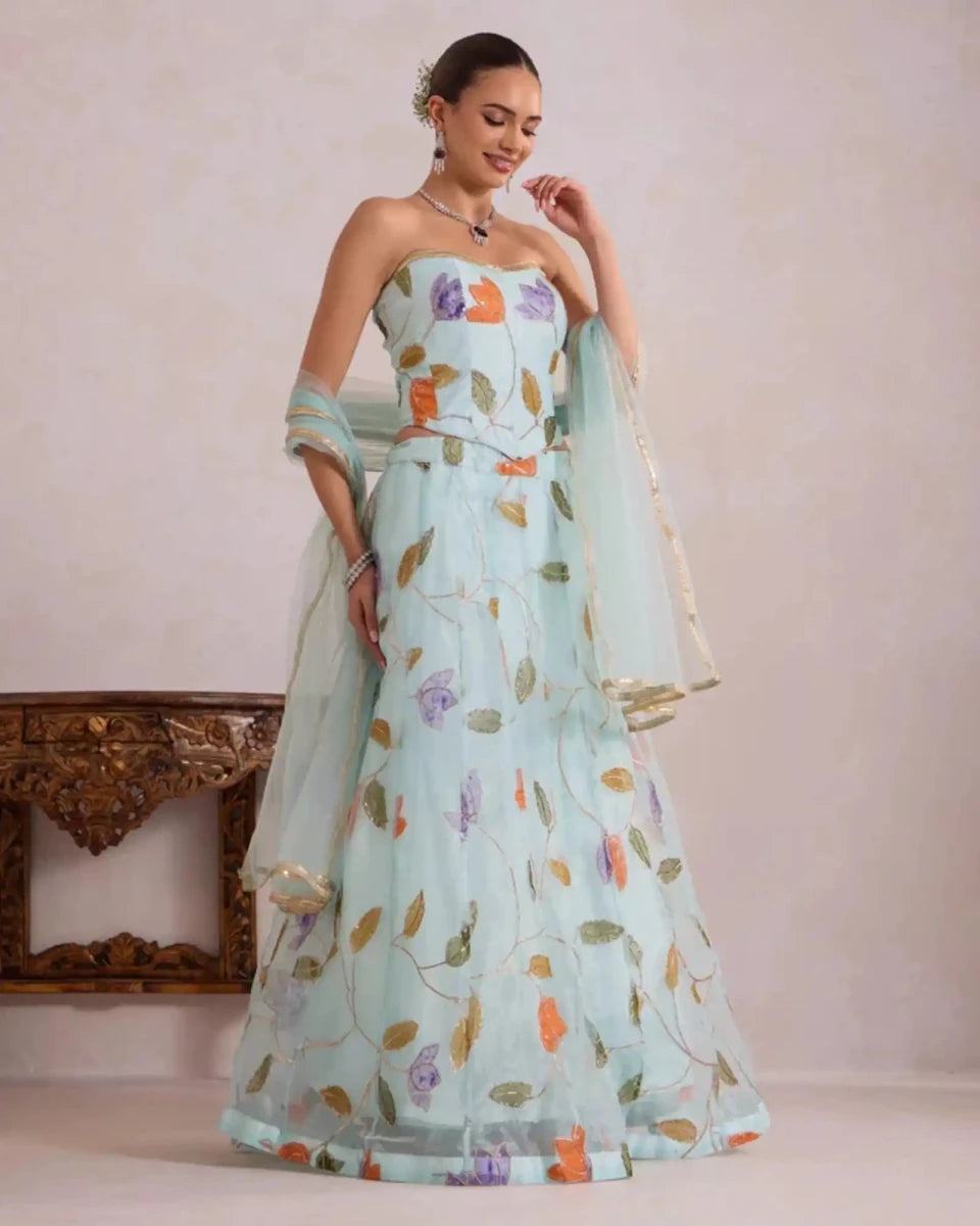 Light Blue Tulip Lehenga - AgapiLehengas