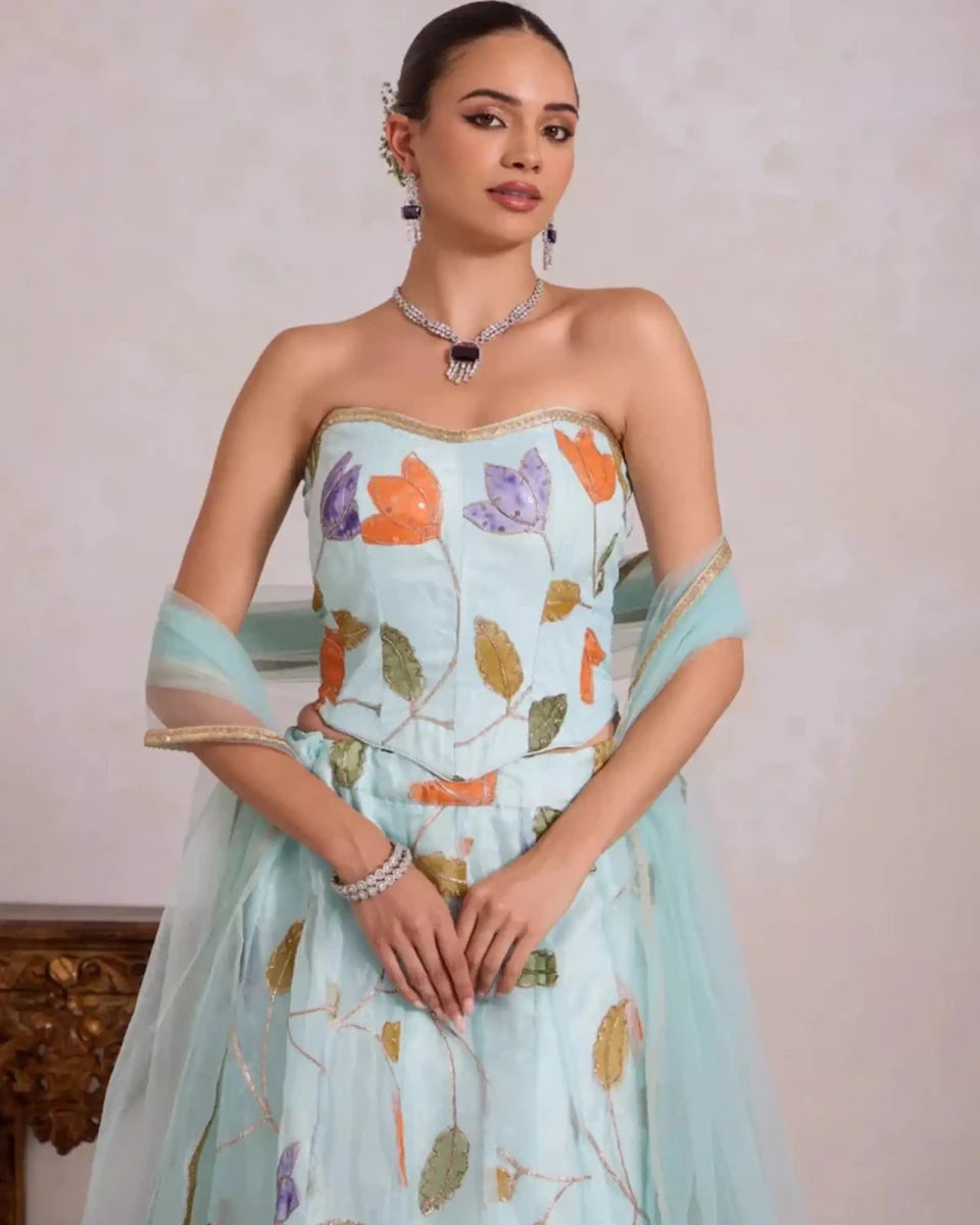 Light Blue Tulip Lehenga - AgapiLehengas