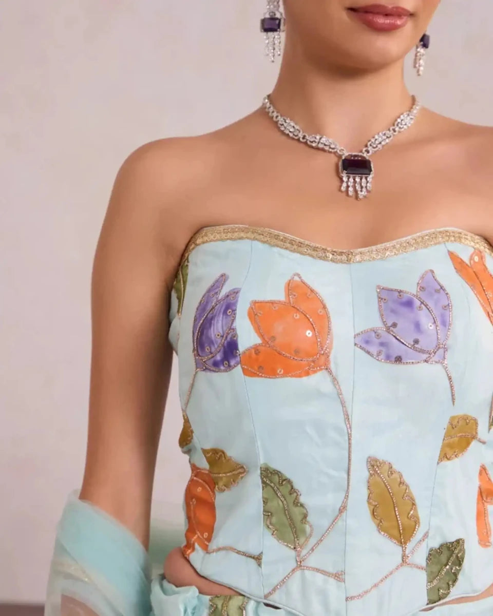 Light Blue Tulip Lehenga - AgapiLehengas