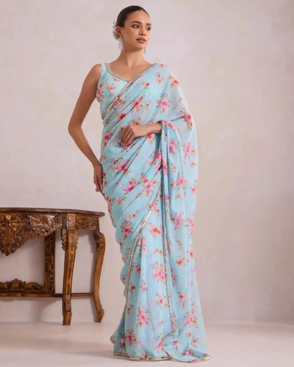 Light Floral Georgette Party Saree for Festive & Occasion Wear - AgapiSarees