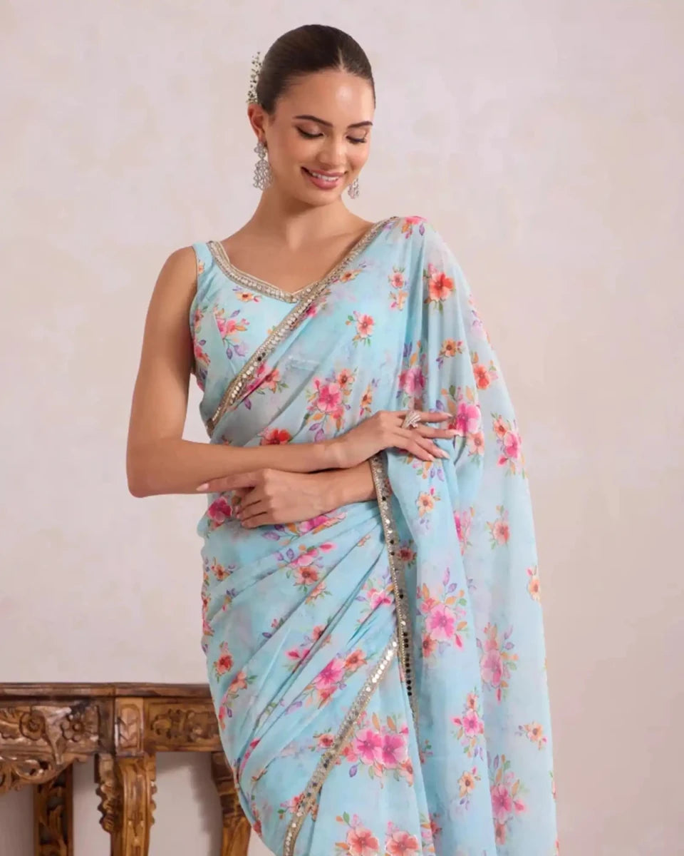Light Floral Georgette Party Saree for Festive & Occasion Wear - AgapiSarees
