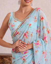 Light Floral Georgette Party Saree for Festive & Occasion Wear - AgapiSarees