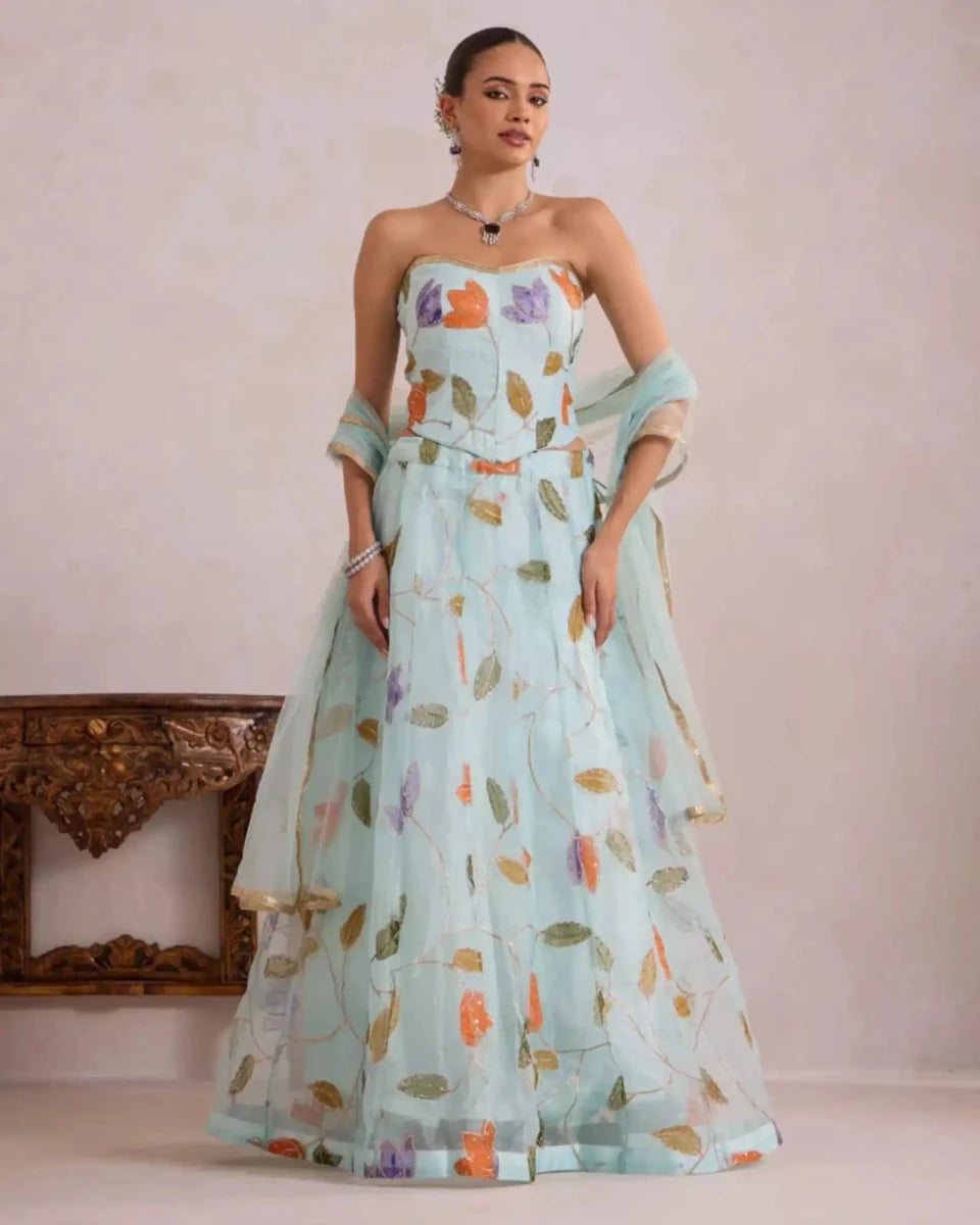 Light Blue Tulip Lehenga - AgapiLehengas