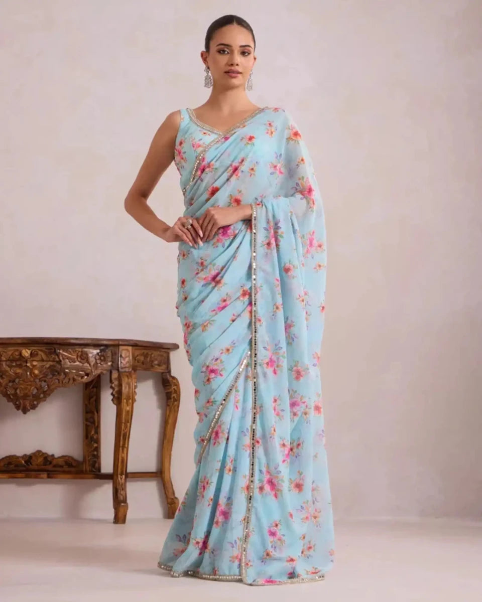Light Floral Georgette Party Saree for Festive & Occasion Wear - AgapiSarees