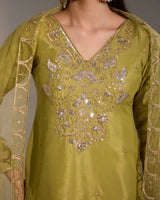Luma Pistachio Green Chinon Sharara Set with Zari & Mirror Accents - AgapiSharara Set