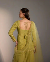 Luma Pistachio Green Chinon Sharara Set with Zari & Mirror Accents - AgapiSharara Set
