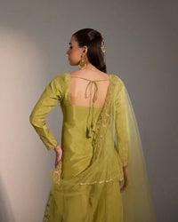 Luma Pistachio Green Chinon Sharara Set with Zari & Mirror Accents - AgapiSharara Set