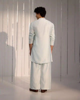 Ethan Soft Mint Satin Kurta Set with Tonal Embroidery - AgapiMen's Kurtha