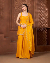Mustard Sleeveless Kurthi Gharara Set - AgapiGharara Set