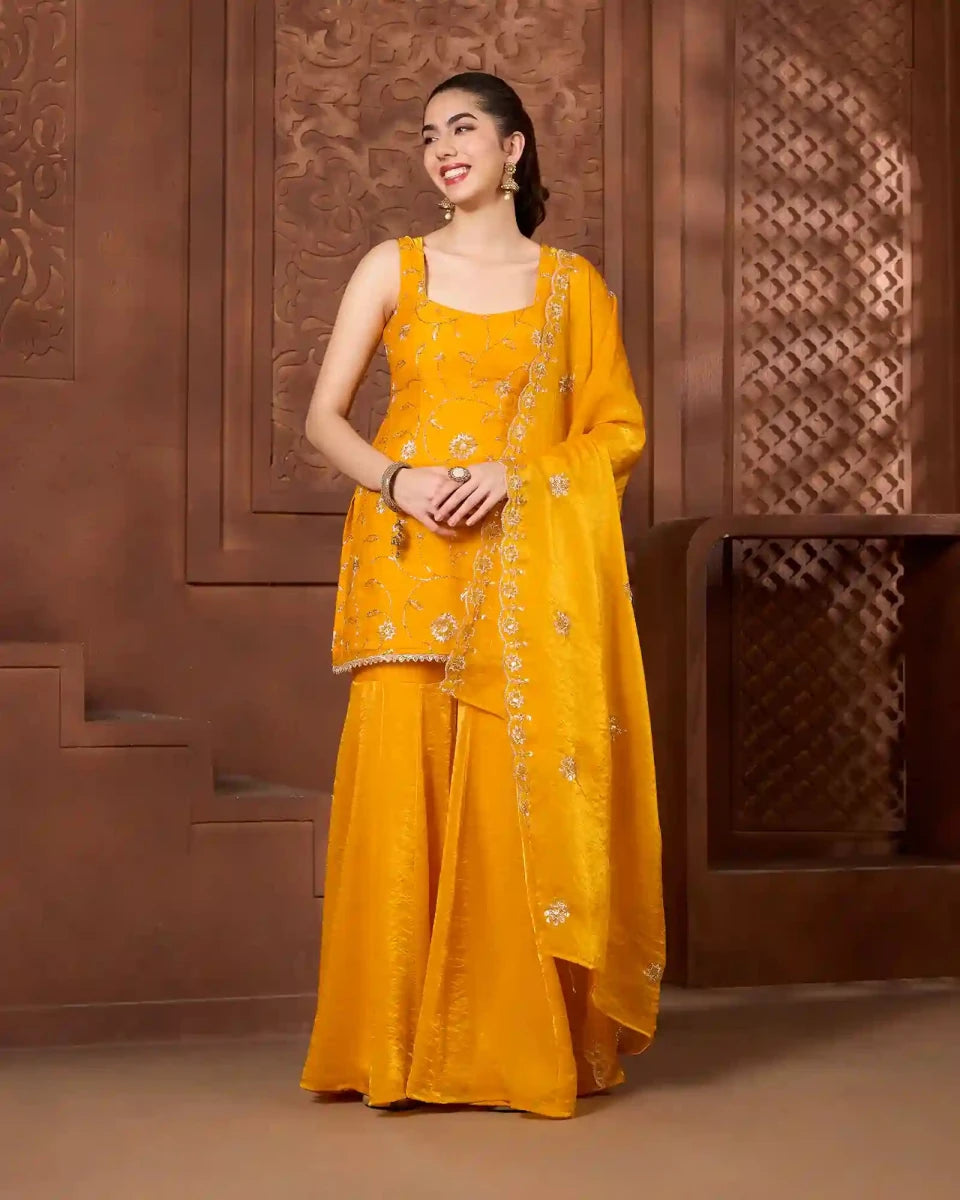 Mustard Sleeveless Kurthi Gharara Set - AgapiGharara Set