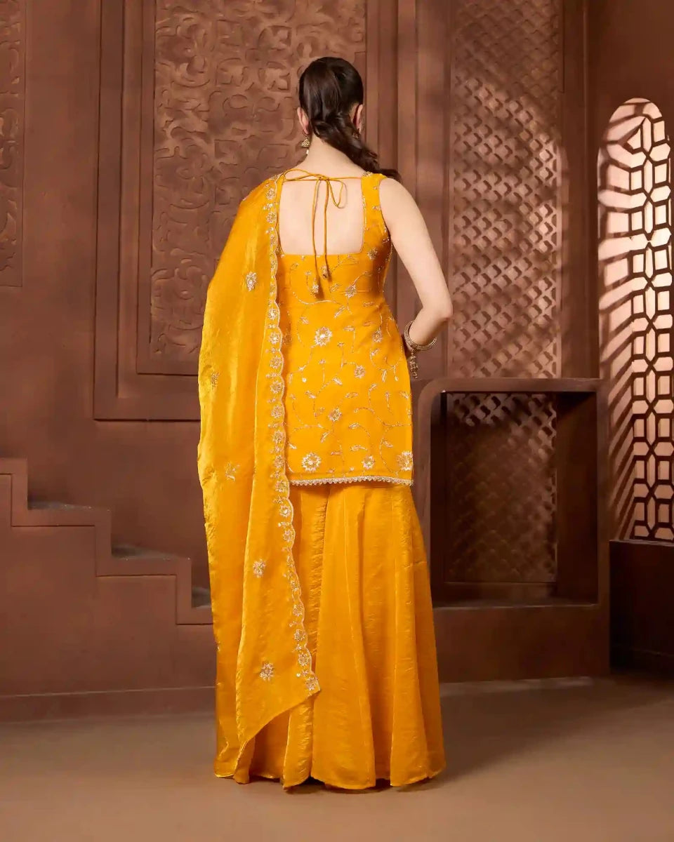 Mustard Sleeveless Kurthi Gharara Set - AgapiGharara Set
