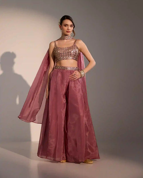 Nyla Rosewood Georgette Sharara Suit