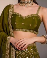Elegant olive green embroidered lehenga for women