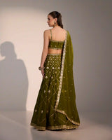 Olive green ethnic lehenga set with zari and sequins