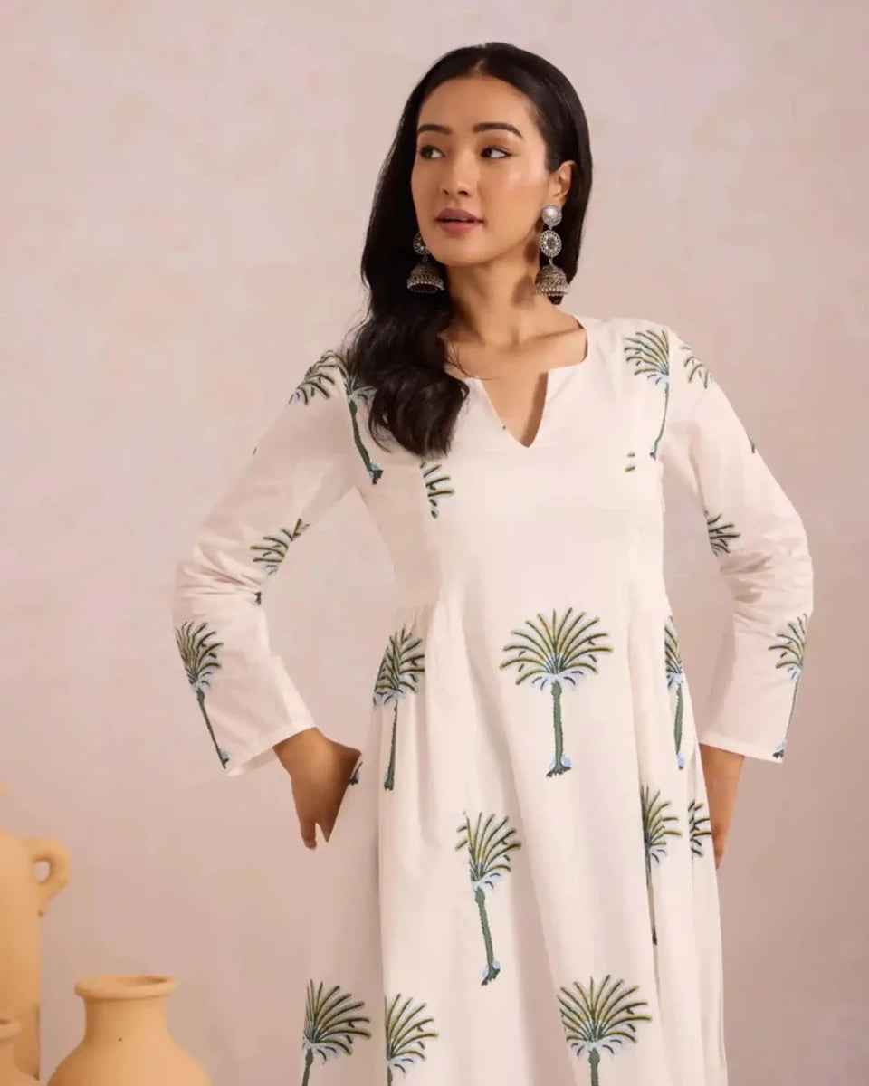 Basanta Palm Tree - AgapiCotton Kurthi