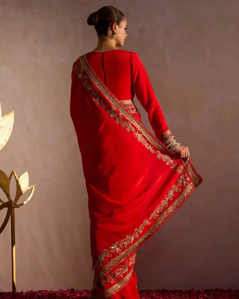 Phool Hand Work Bridal Saree - AgapiSarees