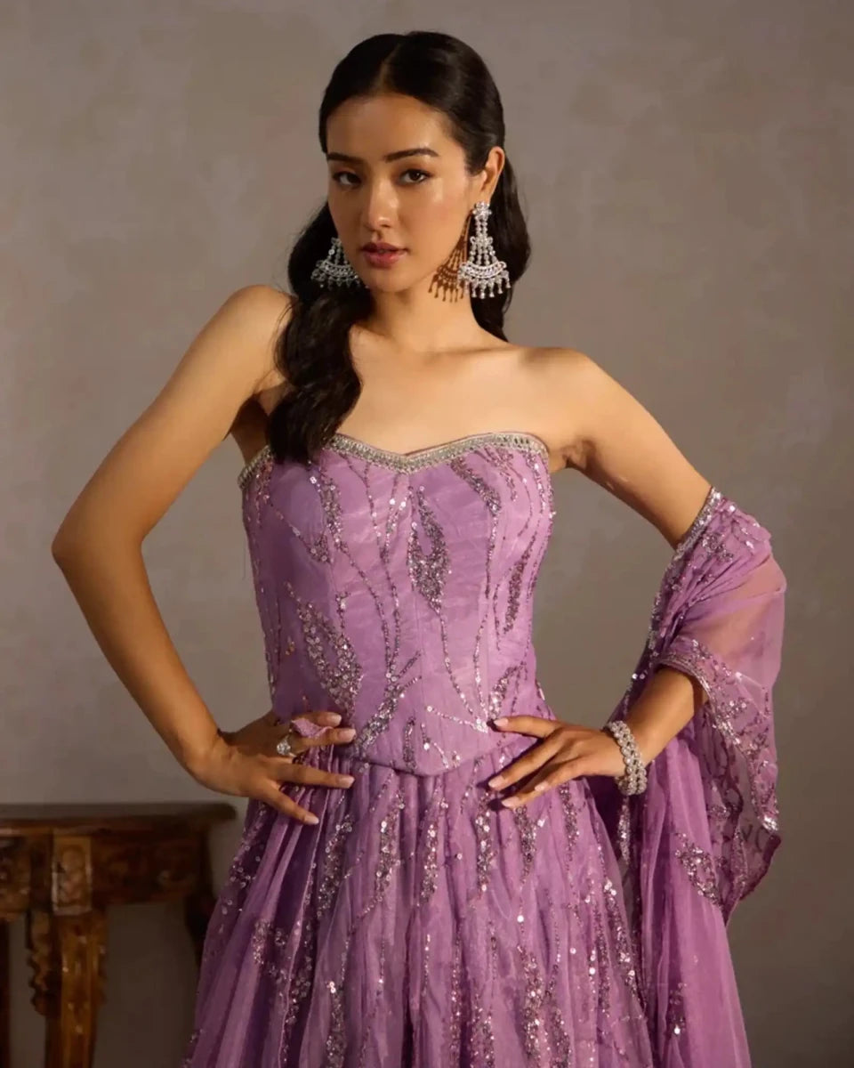 Purple Croset Sequence Lehenga - AgapiLehengas