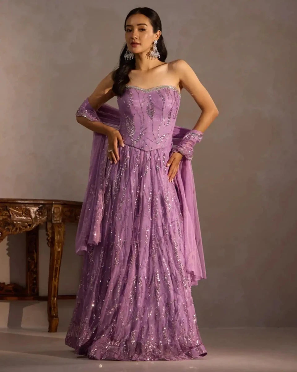 Purple Croset Sequence Lehenga - AgapiLehengas