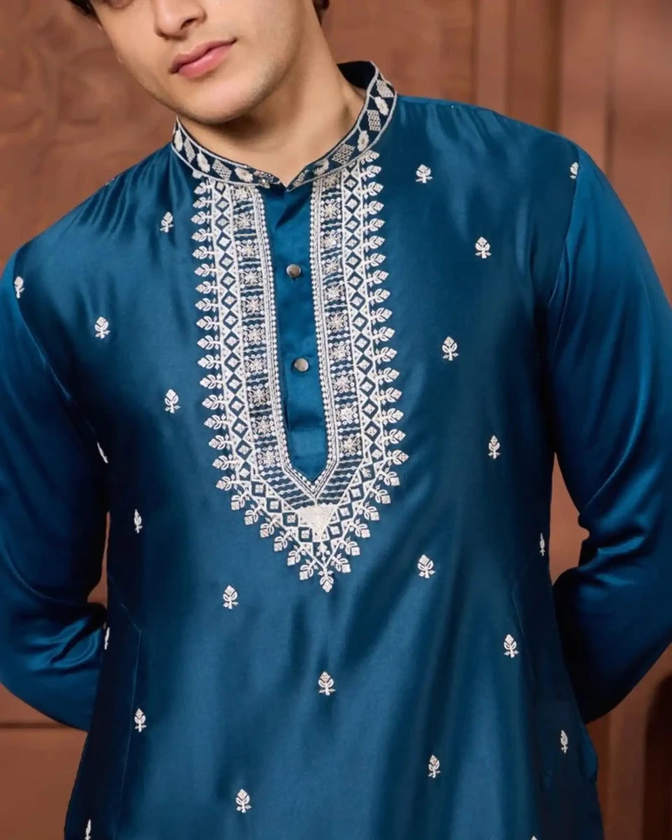 Premium Rayon Silk Embroidered Kurta Set - Agapi