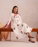 Red Rose on White Basanta - AgapiCotton Kurthi