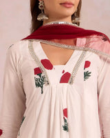 Red Rose on White Basanta - AgapiCotton Kurthi