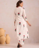 Red Rose on White Basanta - AgapiCotton Kurthi