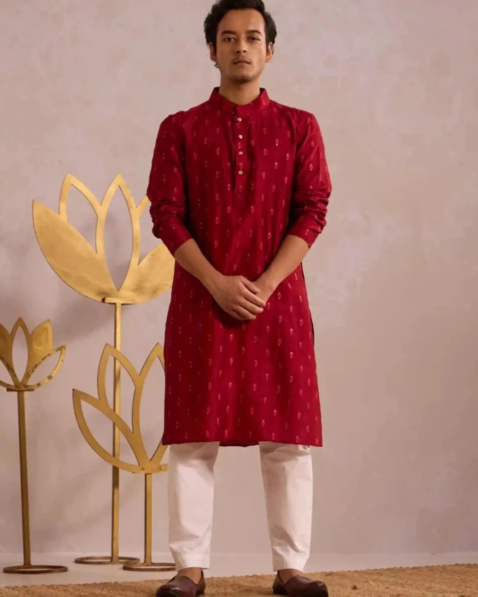 Regal Ruby Festive Ethnic Kurtha - AgapiMen's Kurthi