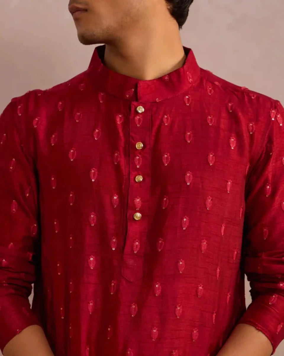 Regal Ruby Festive Ethnic Kurtha - AgapiMen's Kurthi