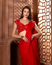 Safiya Red Ready to Wear Saree - AgapiSarees