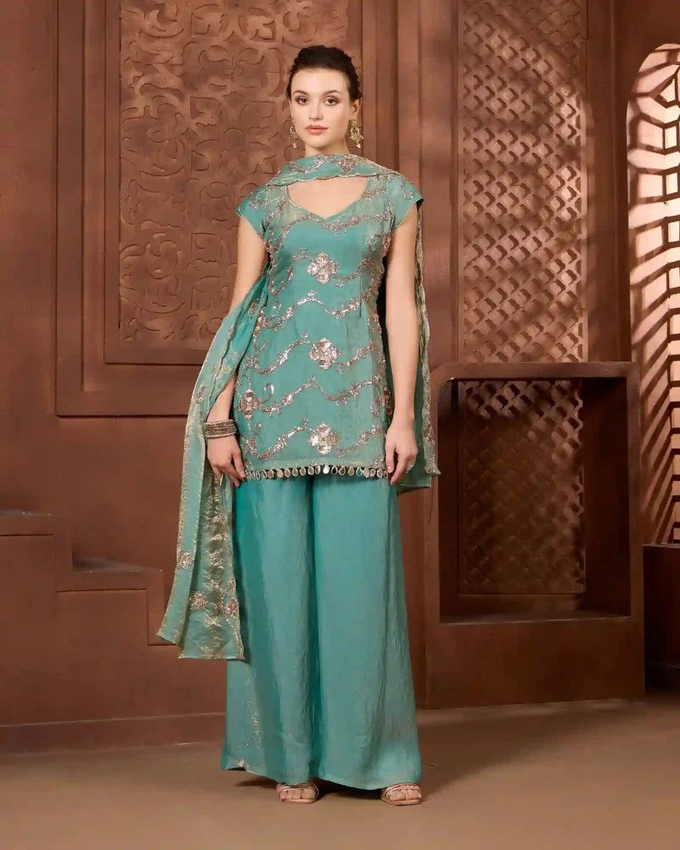 Sahar Seafoam Kurthi Set for Festive & Ethnic Occasion Wear - AgapiSharara Set